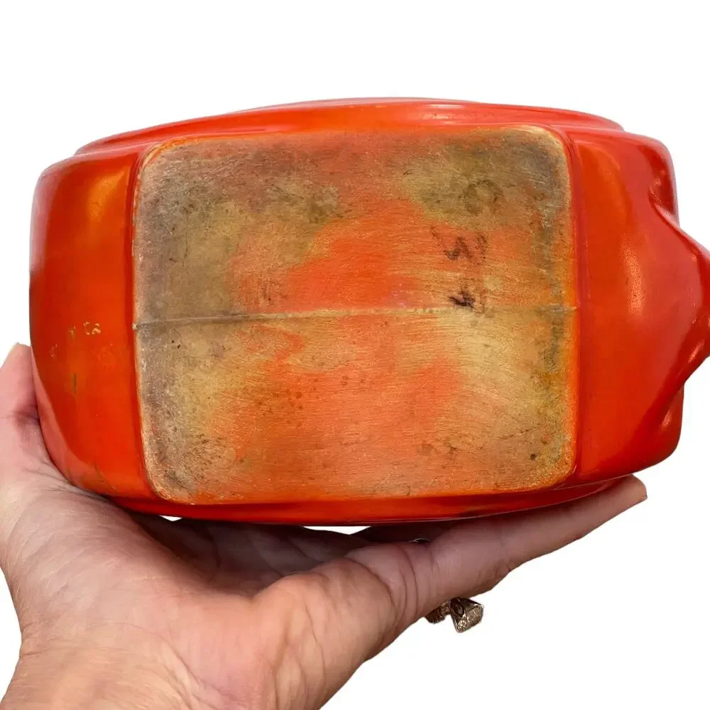 Vintage Disc Pitcher Orange Red Art Deco Poppy Crazing Unmarked 1930s USA READ